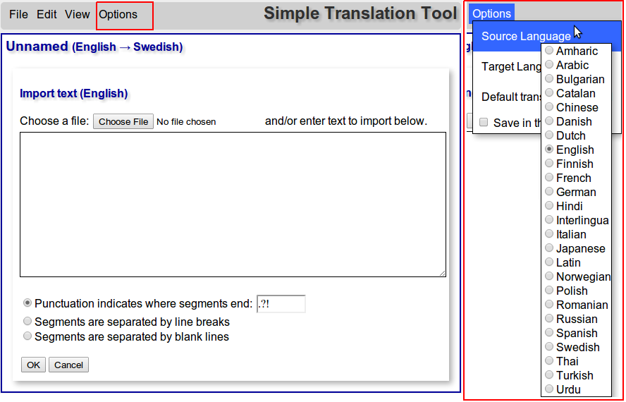 Upload and choose language