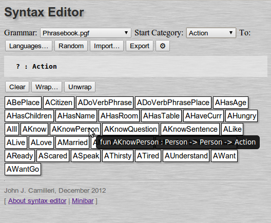 Initial view of the Syntax Editor, start constructing an Action
